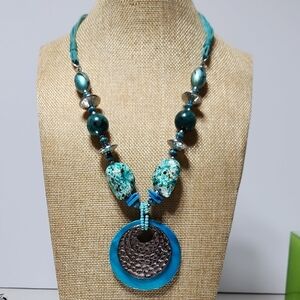 Turquoise and Silver Shell Pendant Necklace